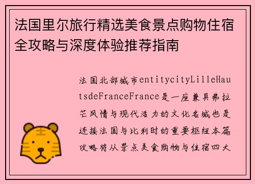 法国里尔旅行精选美食景点购物住宿全攻略与深度体验推荐指南
